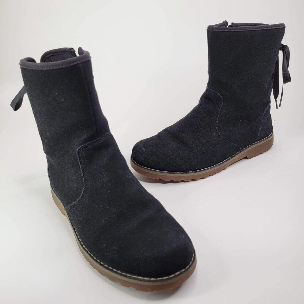 UGG Black Suede Kids Mid-Calf Boots with Brown Sole